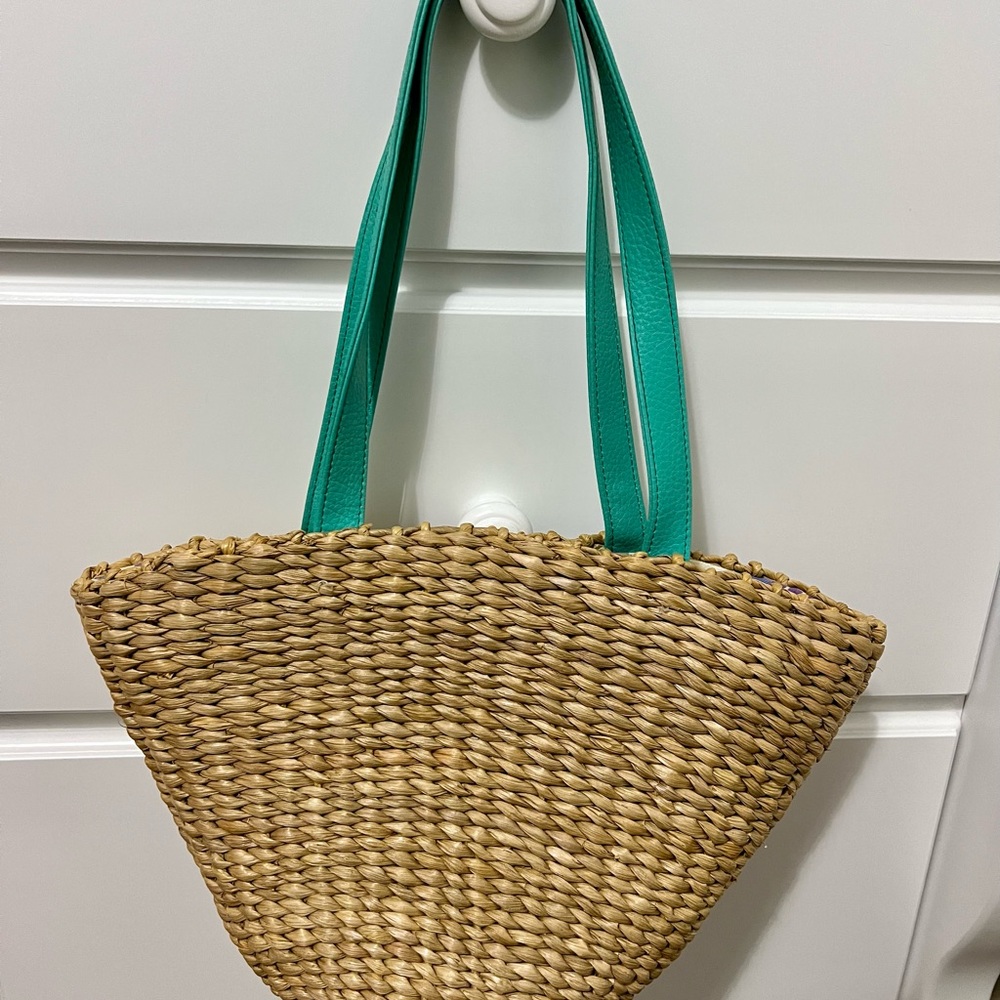 Straw Handbag with Faux Leather Straps - Picture 3 of 9